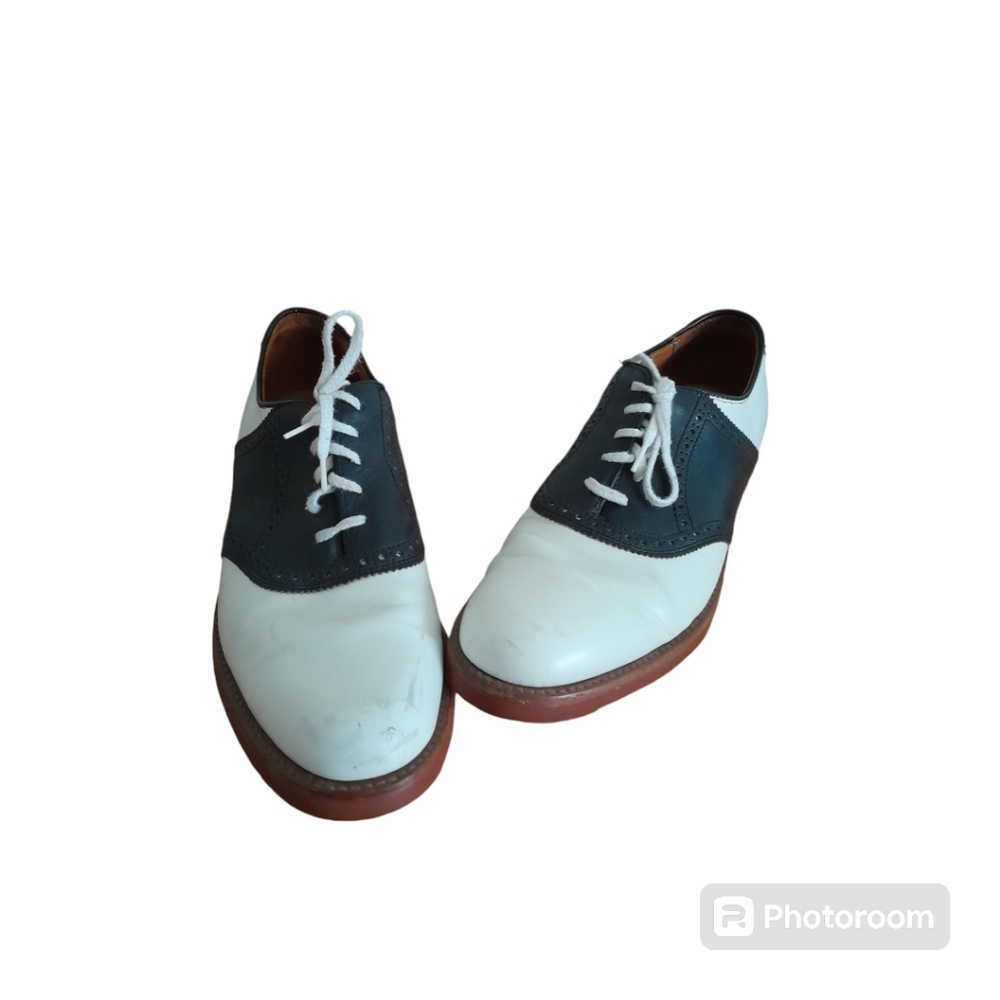 Lands end men's black and White oxford leather shoes Size 9.5B